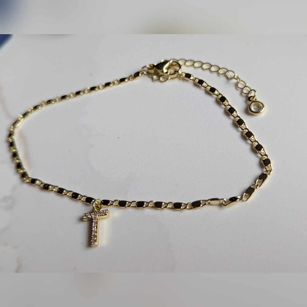 T Letter Gold Anklet